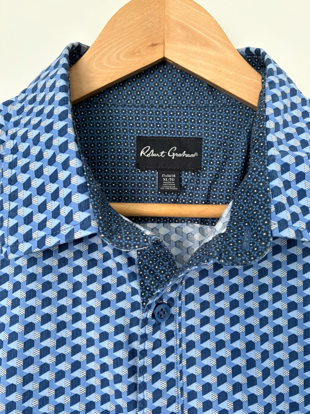 Robert Graham Button Up Shirt Contrast Cuff Blue Geometric Designer Office XL - Picture 3 of 16